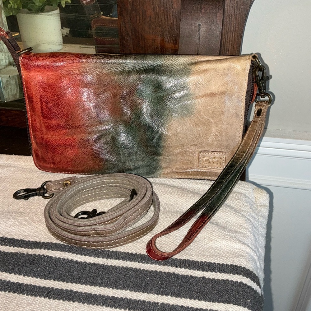 Bed Stu Multicolor Leather Crossbody Clutch – Red, Green, Tan